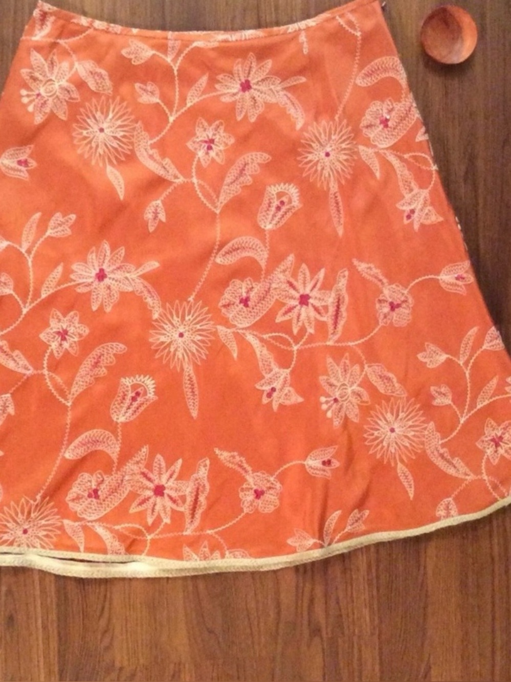 Talbots Orange Floral Embroidered A-Line Skirt